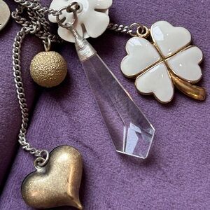 Betsey Johnson Gold Necklace with Green and Blue Charms